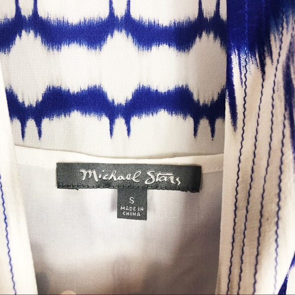 Michael Stars 100% Silk Tie Dye Shirt Dress | Blue White | Size Small - Picture 9 of 14